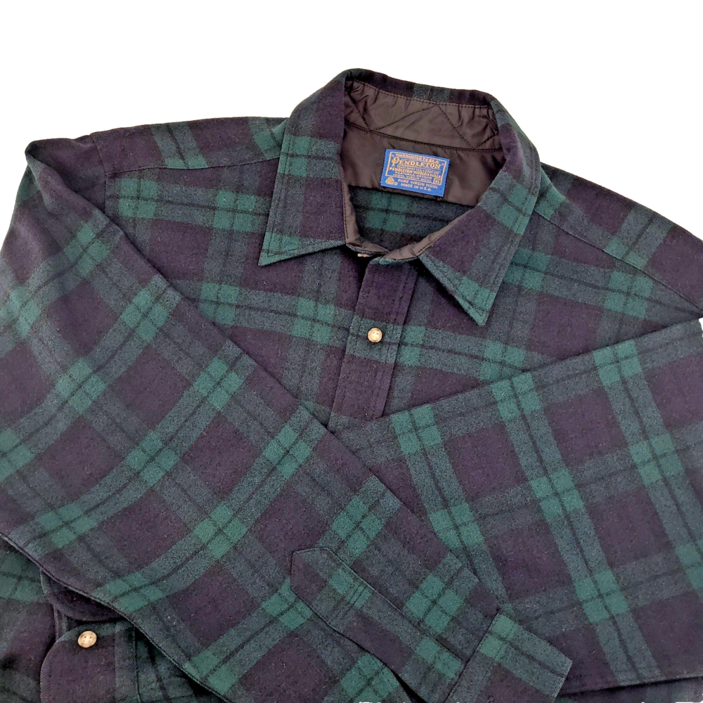 VTG Pendleton Wool Flannel Shirt Mens XL Black Watch Tartan Plaid Lodge USA Flaw